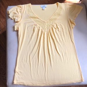 Loft M yellow v neck blouse with lace detail